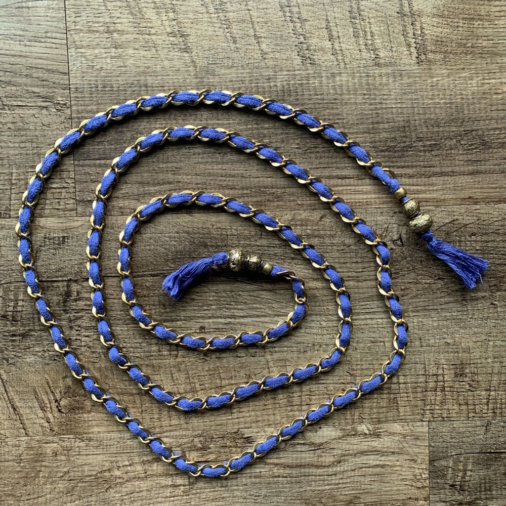 cornflower blue & gold metal Chain faux su…